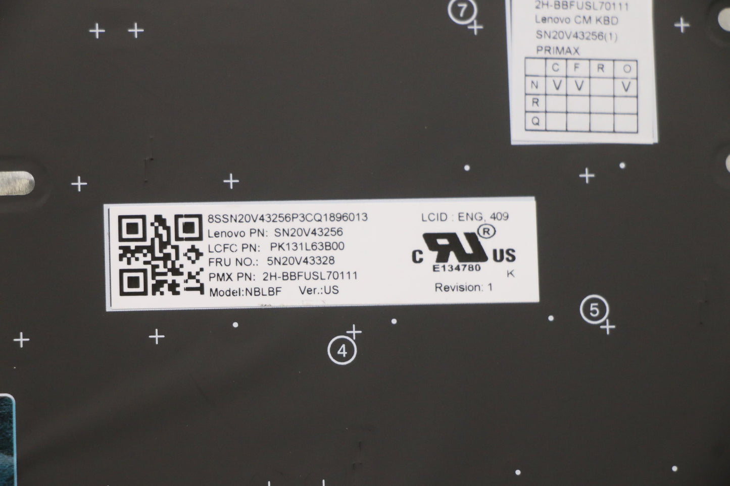 Lenovo USA English Internal Keyboard, Black, Backlit - 5N20V43328