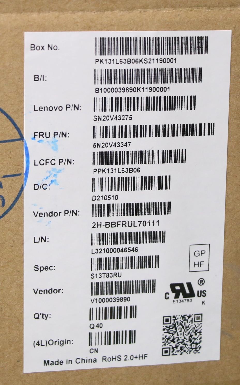 Lenovo Cmsk-Cs20,Bk-Bl,Pmx,Rus - 5N20V43347