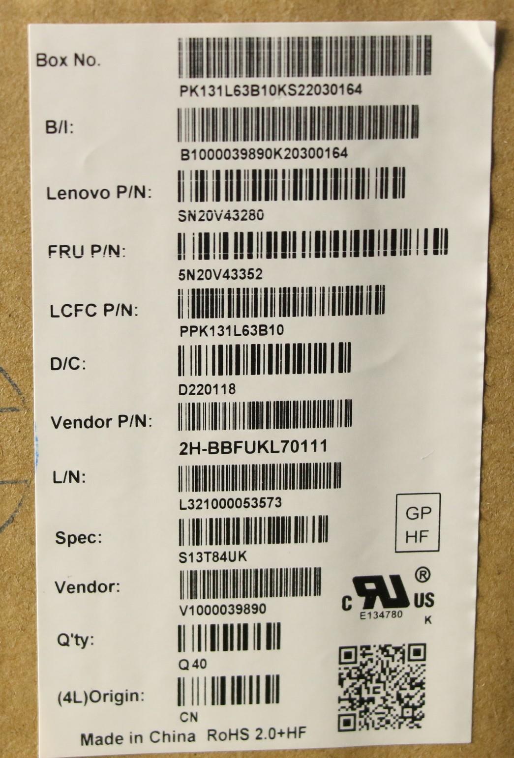 Lenovo Cmsk-Cs20,Bk-Bl,Pmx,Uke - 5N20V43352