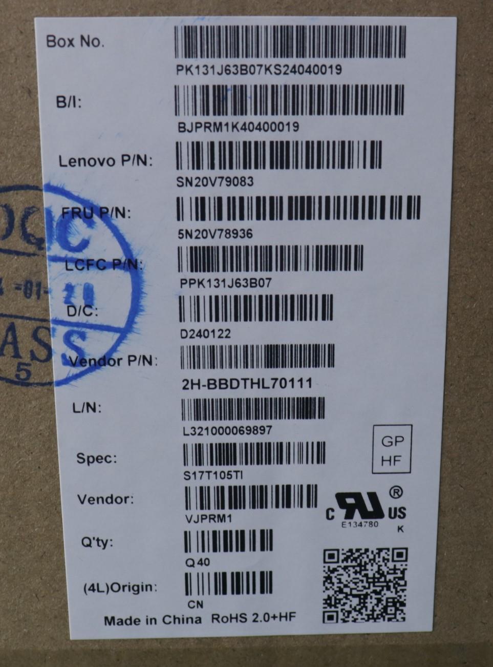 Lenovo Cmnm-Cs20,Bk-Bl,Pmx,Thai - 5N20V78936