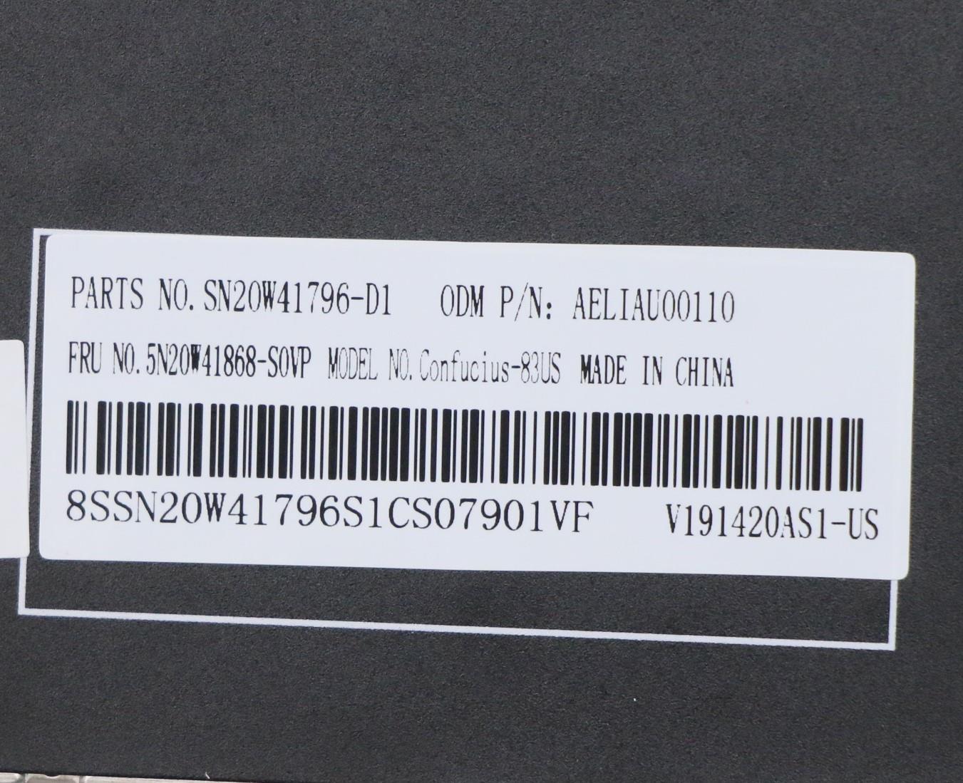 Lenovo Internal Keyboard, USA English, Black, Non-Backlit - 5N20W41868