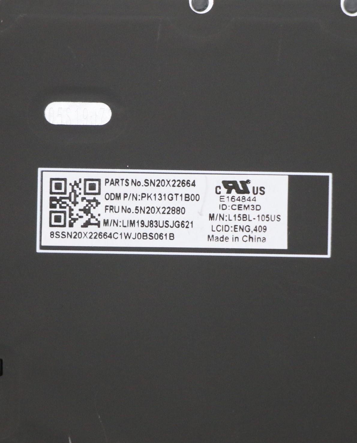 Lenovo Internal Keyboard, USA English, with Number Pad and Backlight - 5N20X22880