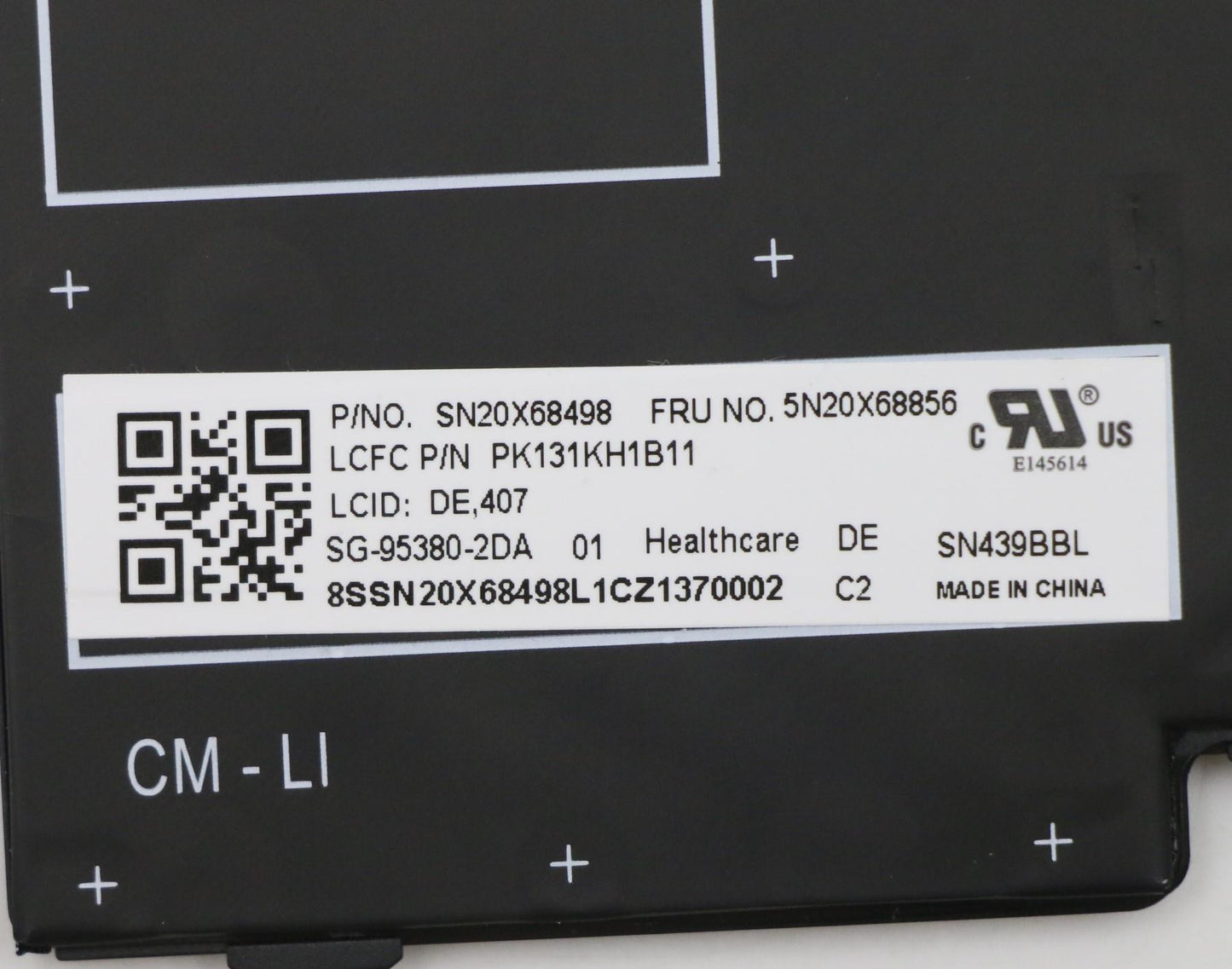 Lenovo Internal Keyboard, German Layout, Black, Backlight - 5N20X68856