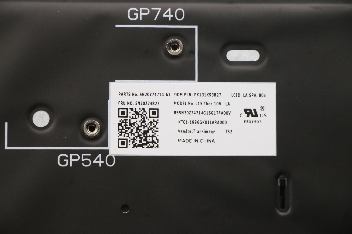 Lenovo Internal Keyboard, Spanish LA Layout, Black, Backlit, with Numeric Keypad - 5N20Z74825