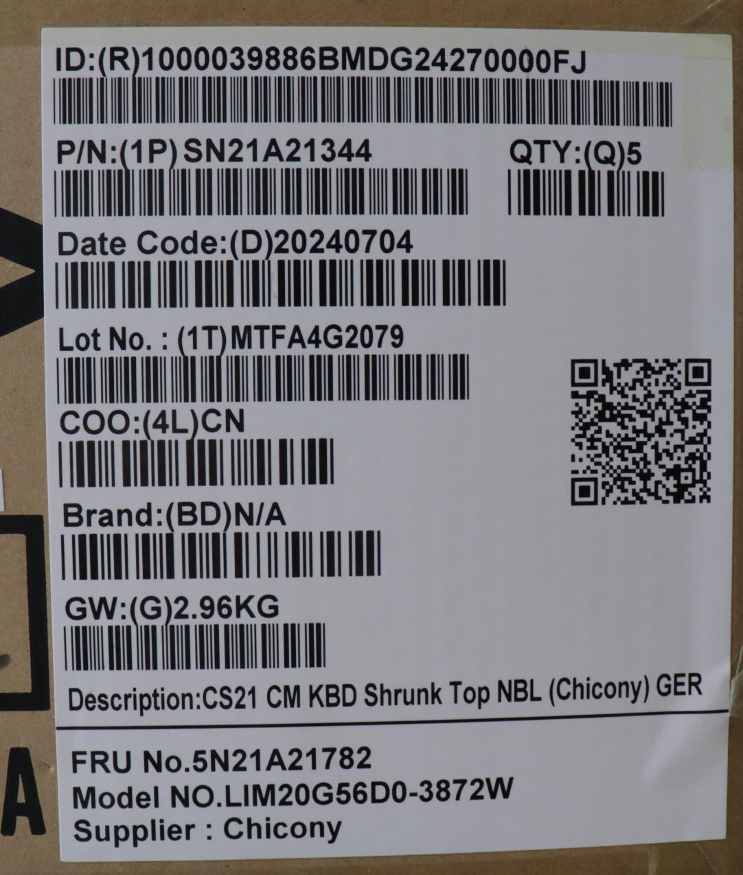 Lenovo Nb_Kyb Cs21Kbd Sktop Chy,Nbl,B - 5N21A21782