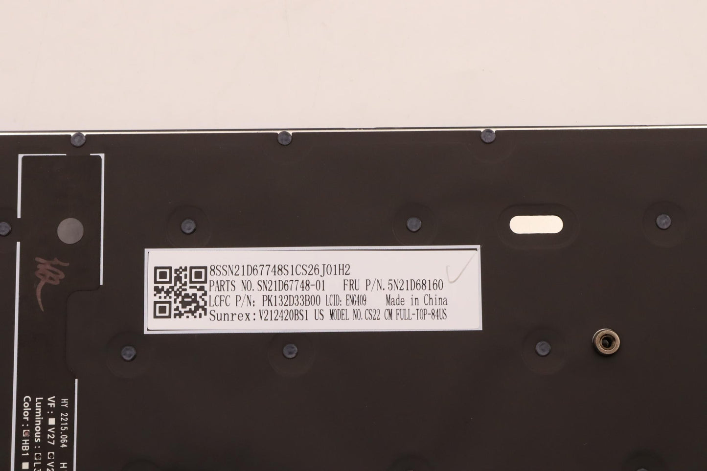 Lenovo Internal Keyboard, USA English, Black, Backlight - 5N21D68160