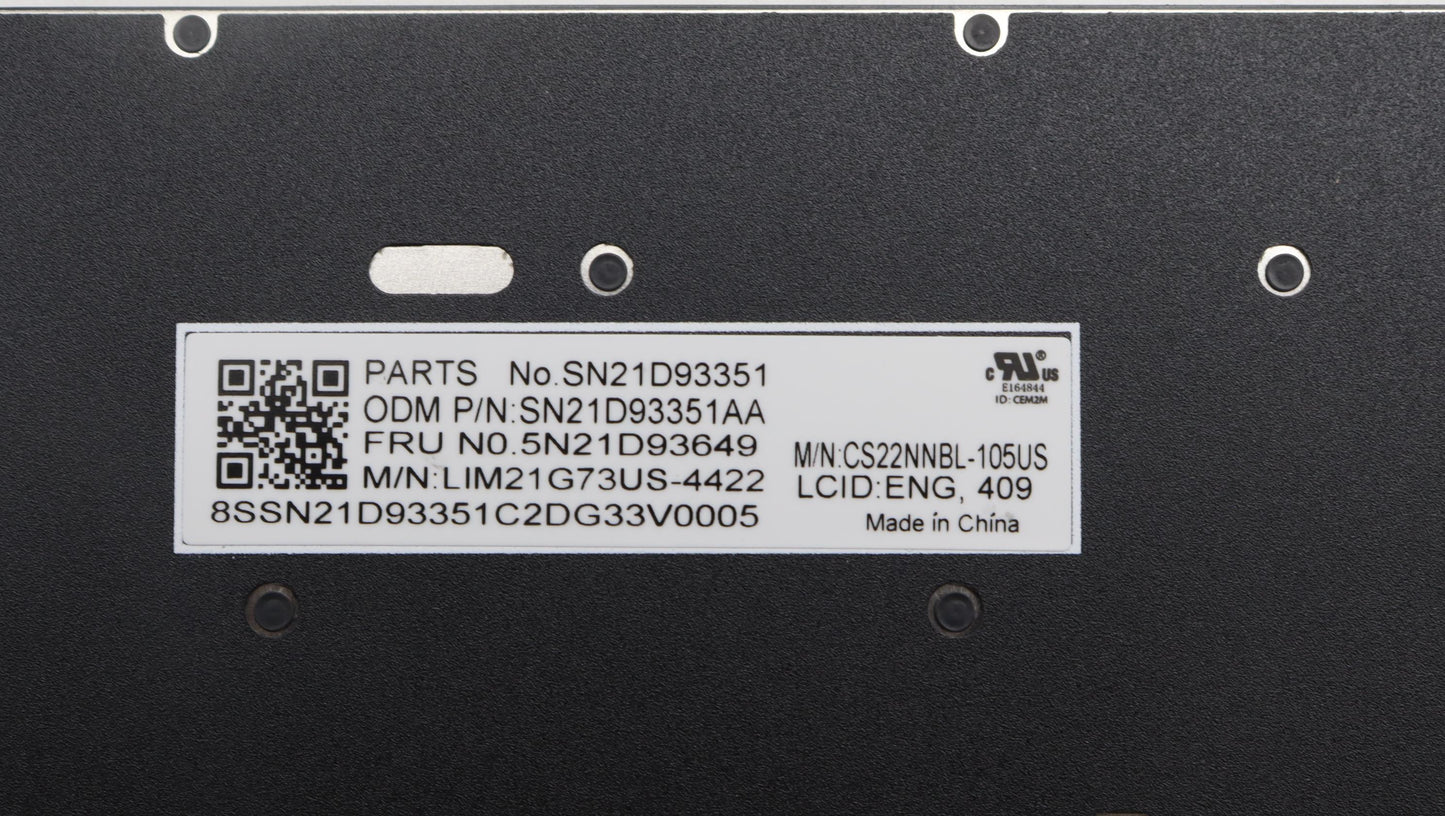 Lenovo CS22 Non-Backlit Top Cover, Black, Chicony, English - 5N21D93649