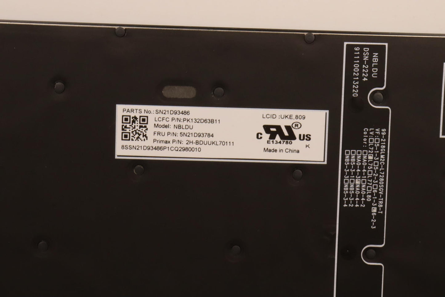 Lenovo Internal Keyboard, UK English, Black, Backlit, w/Number Pad - 5N21D93784