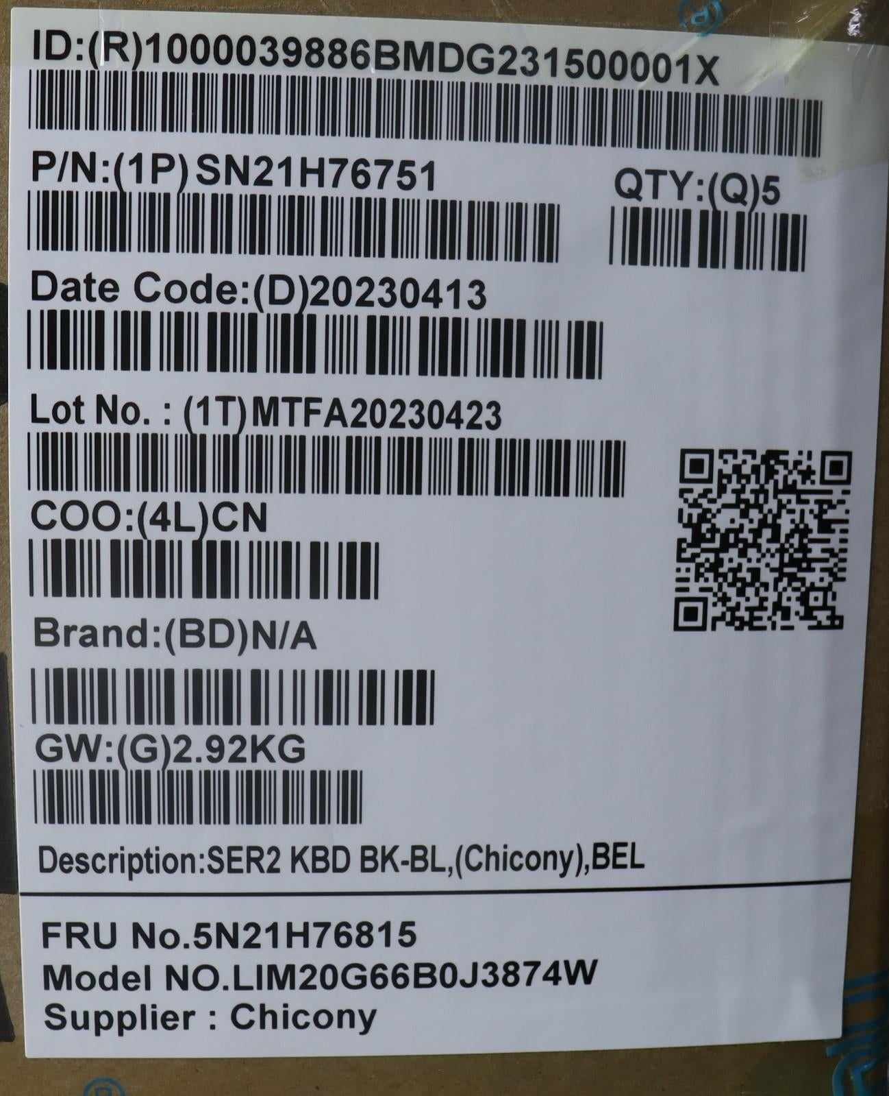 Lenovo Nbkyb Ser2 Kbd Bkbl,Chy,Bel - 5N21H76815