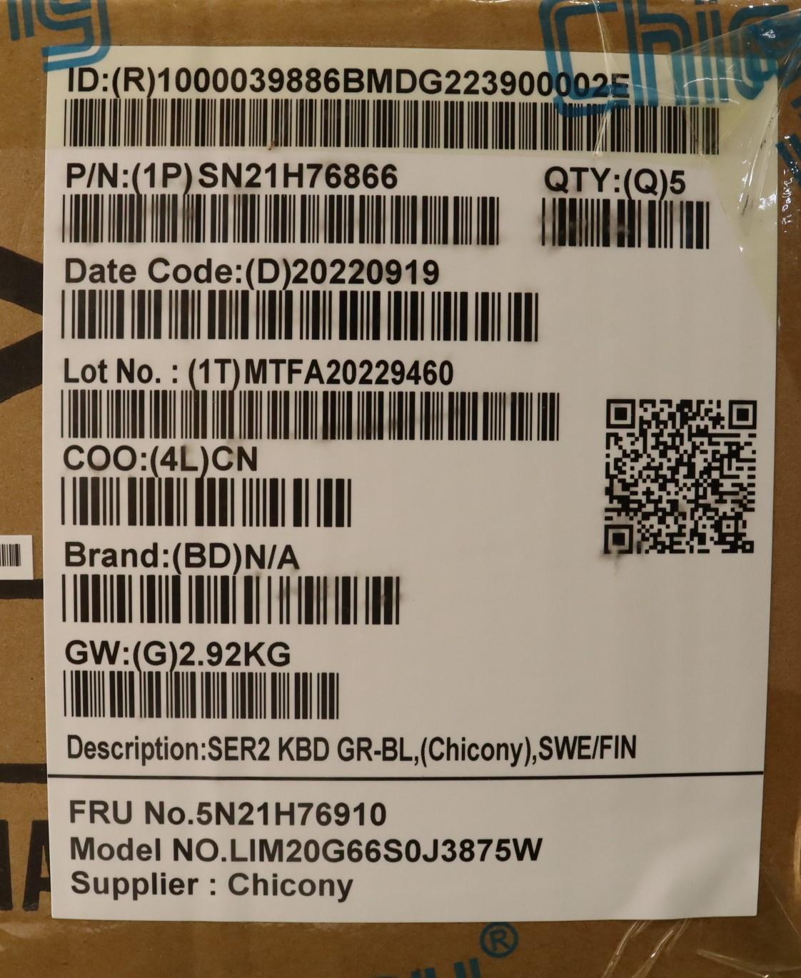 Lenovo Nbkyb Ser2 Kbd Grbl,Chy,Swefin - 5N21H76910