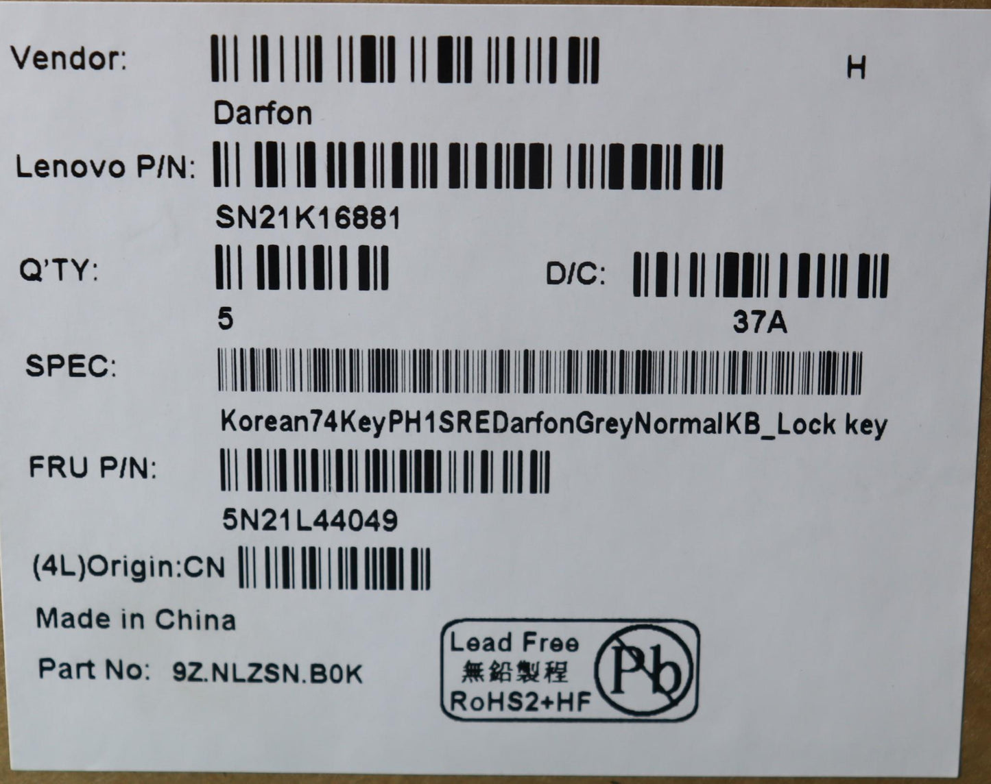 Lenovo Nb_Kyb Kor-Ph1Sre-Df-Grey-Nblk - 5N21L44049