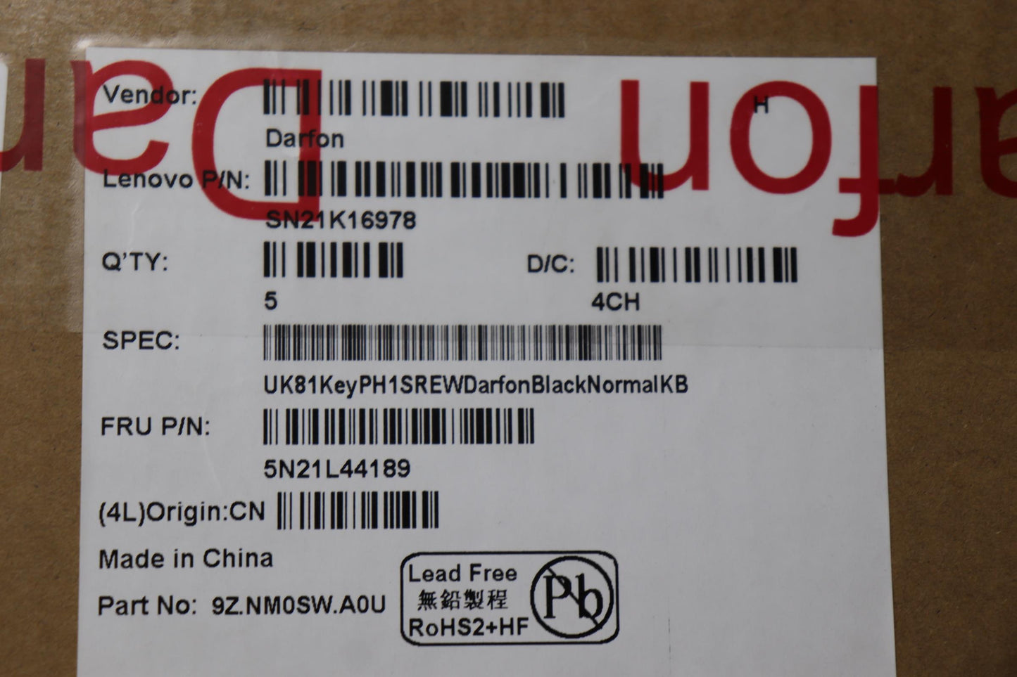 Lenovo Nb_Kyb Uk-Ph1Srew-Df-Blk-Nblkb - 5N21L44189