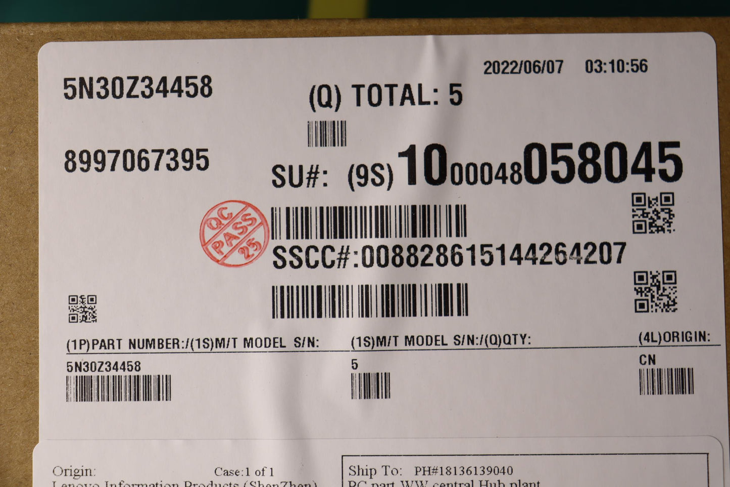 Lenovo Netwrk_Crd Sfp+ Dual Rate Sr/S - 5N30Z34458