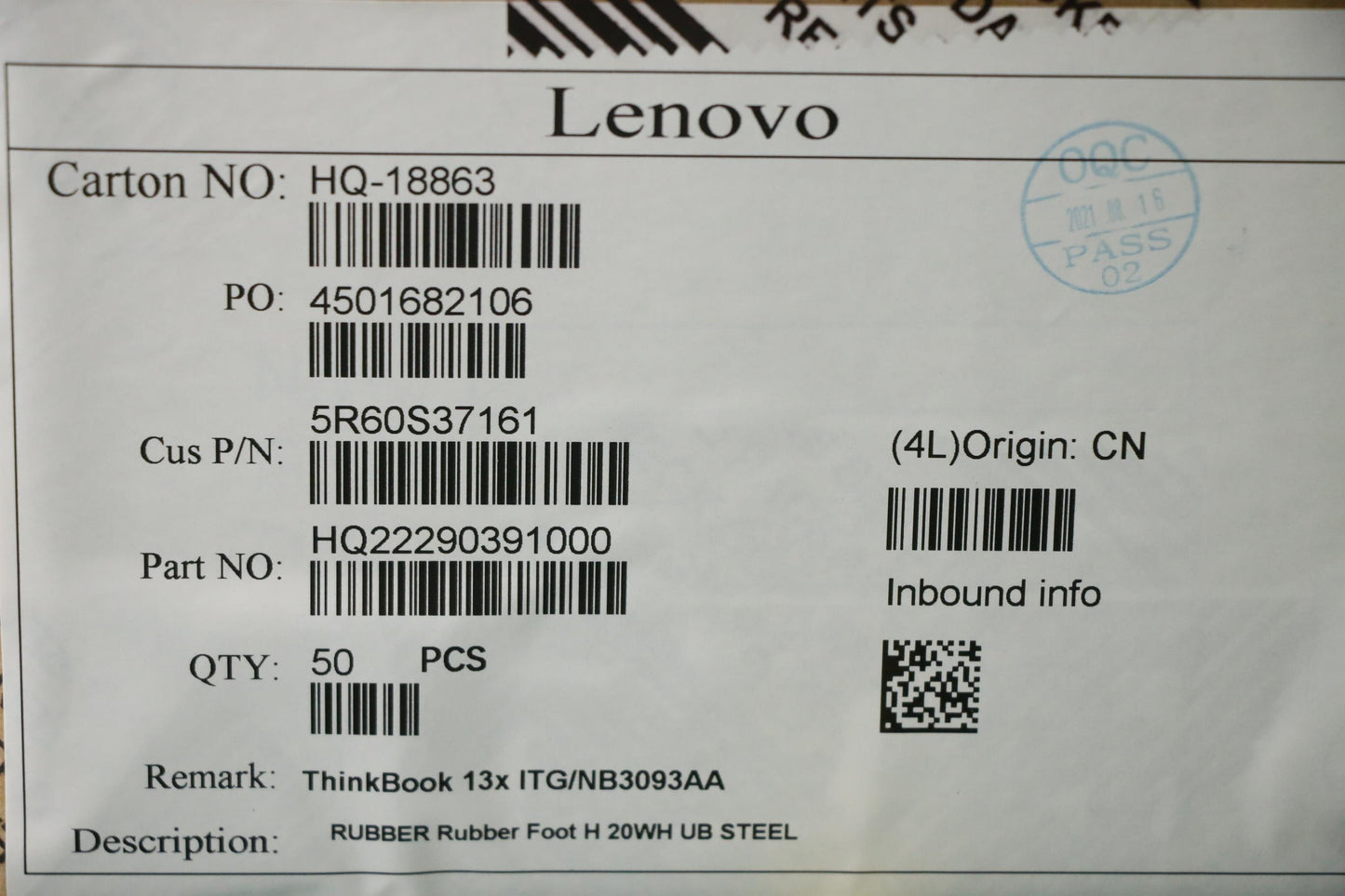 Lenovo Rubber Rubber Foot H 20Wh Ub S - 5R60S37161
