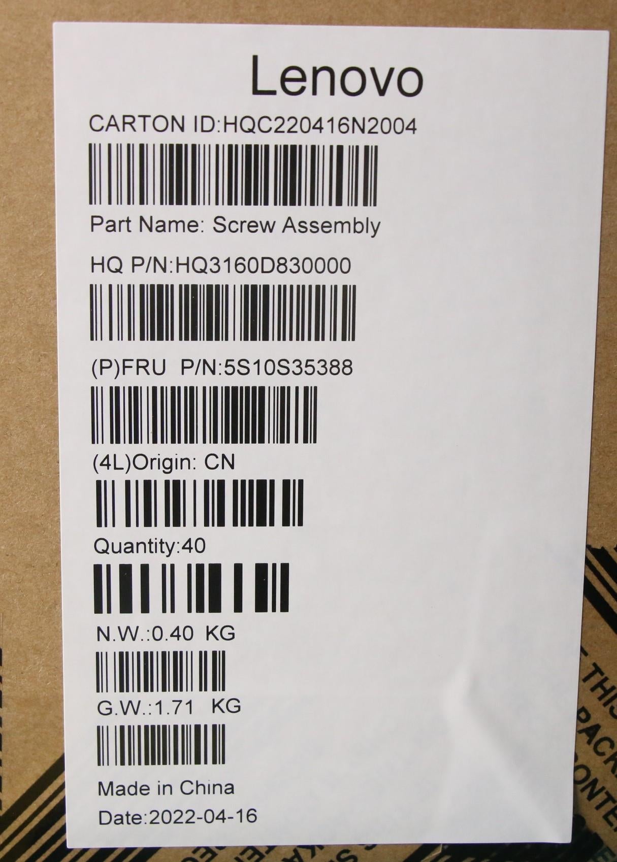 Lenovo Screw Screw Pack H 82T3 - 5S10S35388