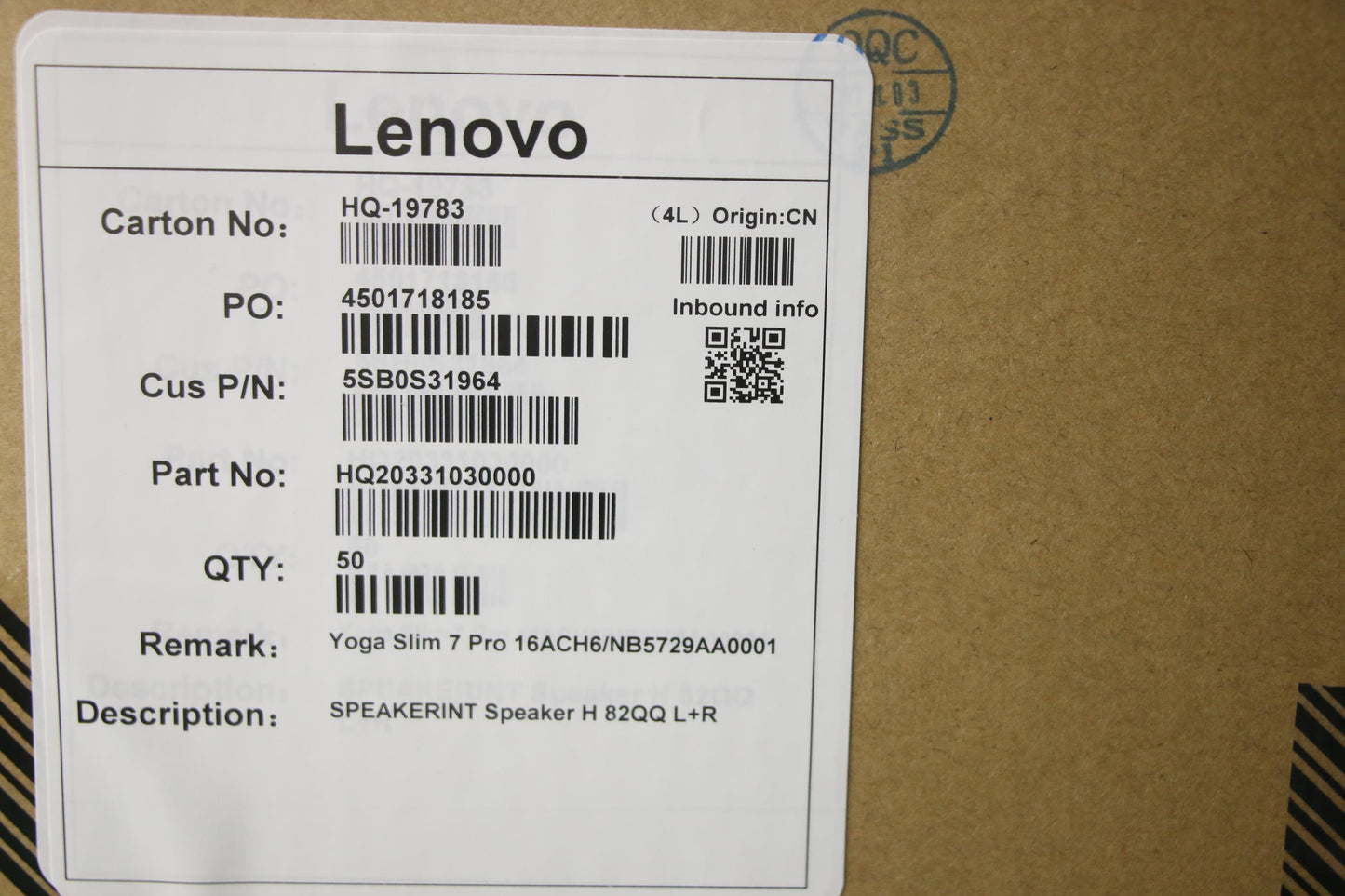 Lenovo Speaker Assembly H 82QQ, Left and Right - 5SB0S31964