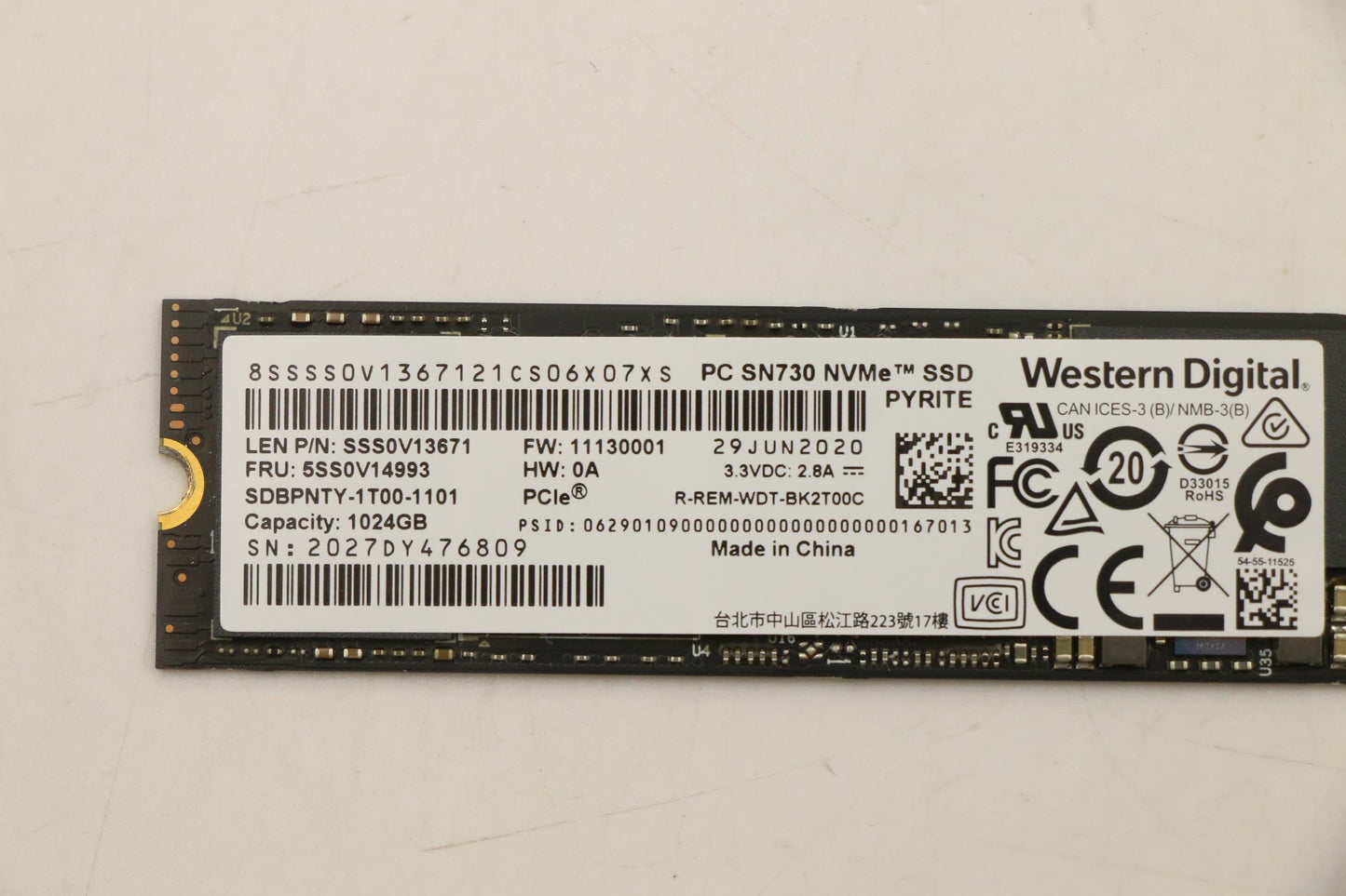 Lenovo (5SS0V14993) SSD, 1TB, M.2, 2280, PCIe 3x4, STD, WD