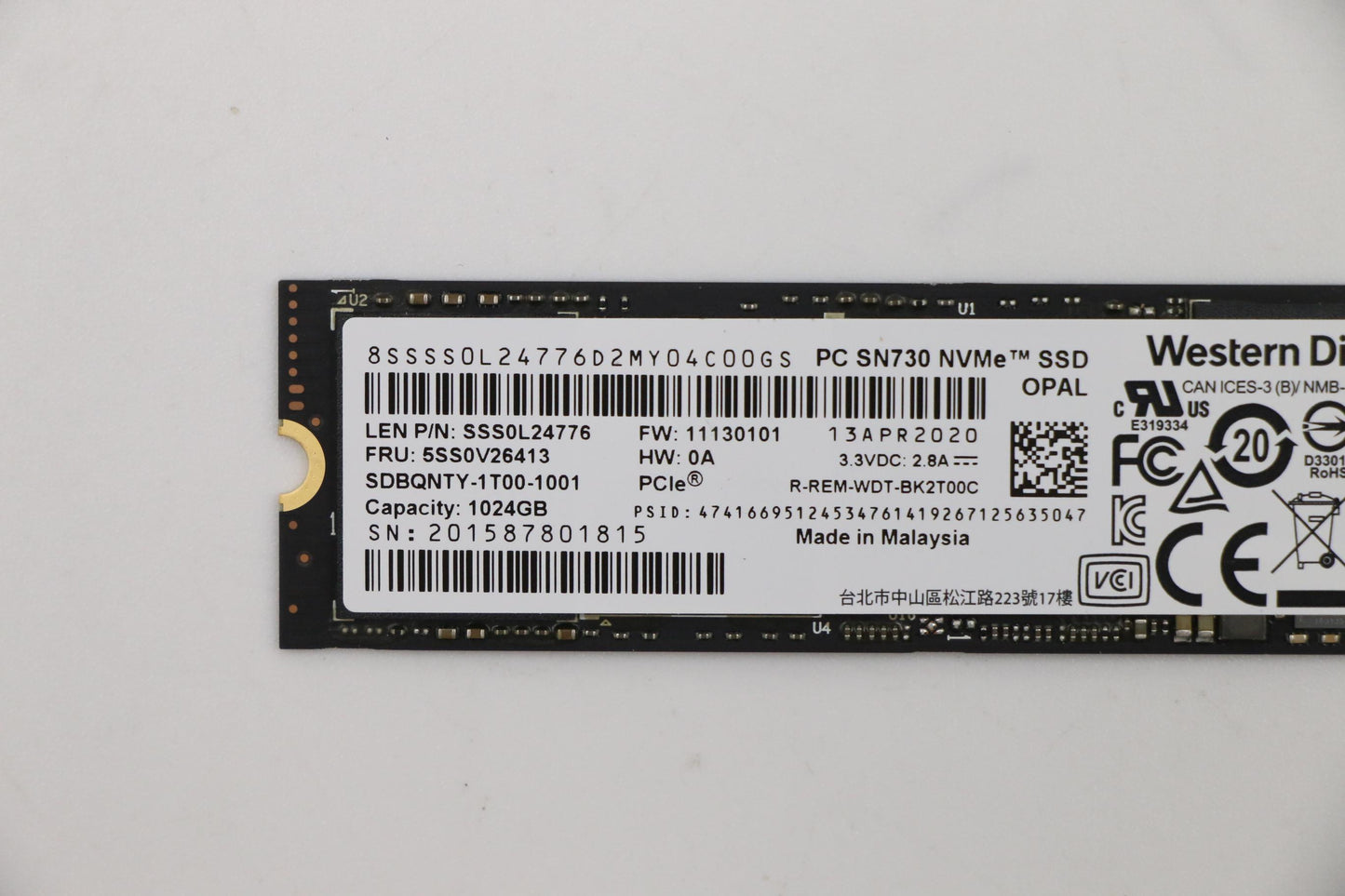 Lenovo (5SS0V26413) - SSD 1TB, M.2, 2280, PCIE3X4, OPAL, WD