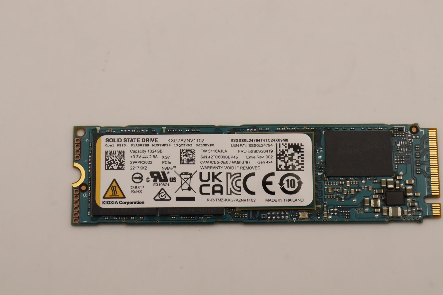 Lenovo (5SS0V26419) SSD, 1TB, M.2, 2280, PCIe 4x4, OPAL, Kioxia