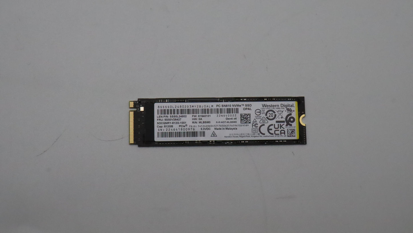 Lenovo (5SS0V26427) SSD, 512G, M.2, 2280, PCIe4X4, OPAL, WD