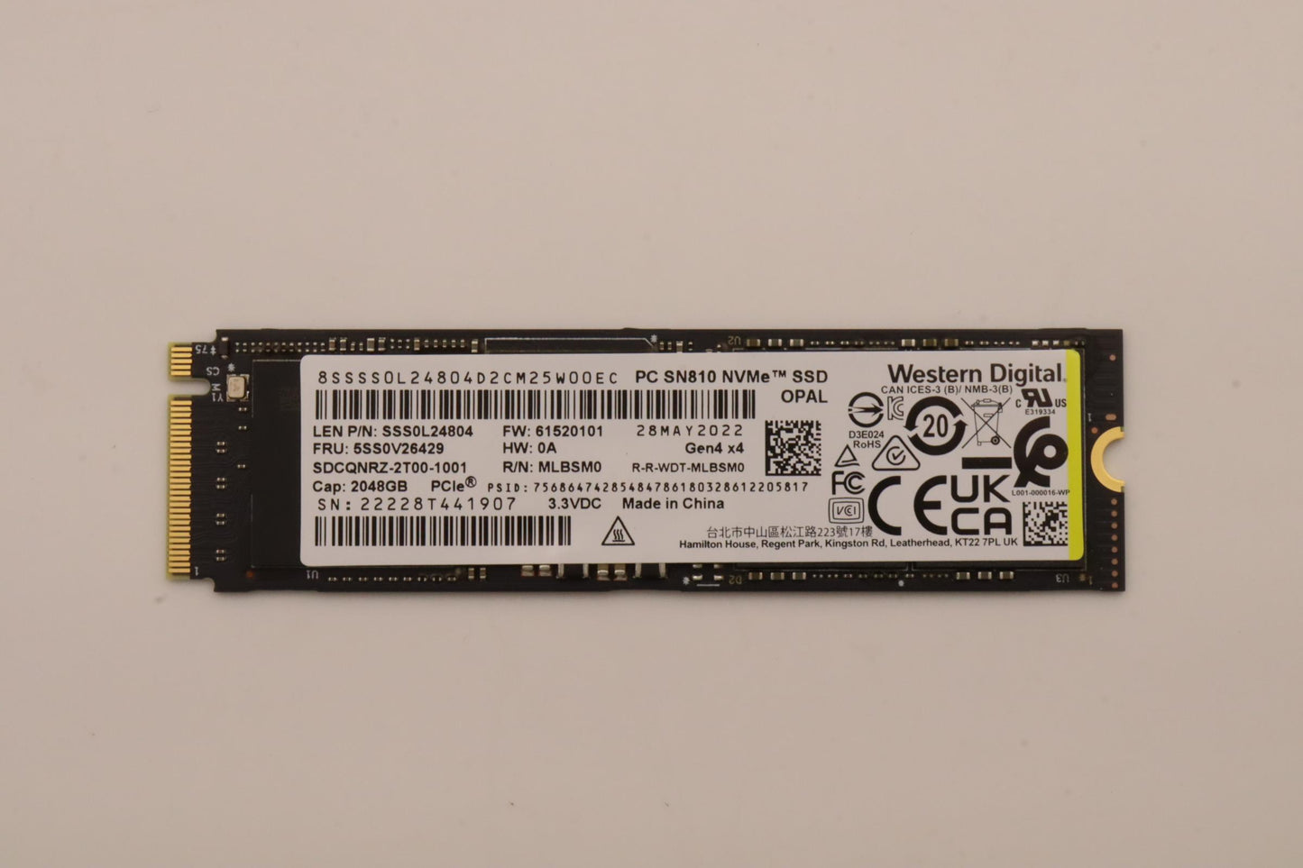 Lenovo (5SS0V26429) SSD, 2TB, M.2, PCIe4X4, OPAL, WD