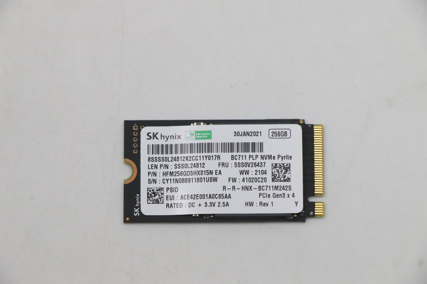 Lenovo (5SS0V26437) SSD 256GB, M.2, 2242, PCIe 3x4, Standard, SK Hynix