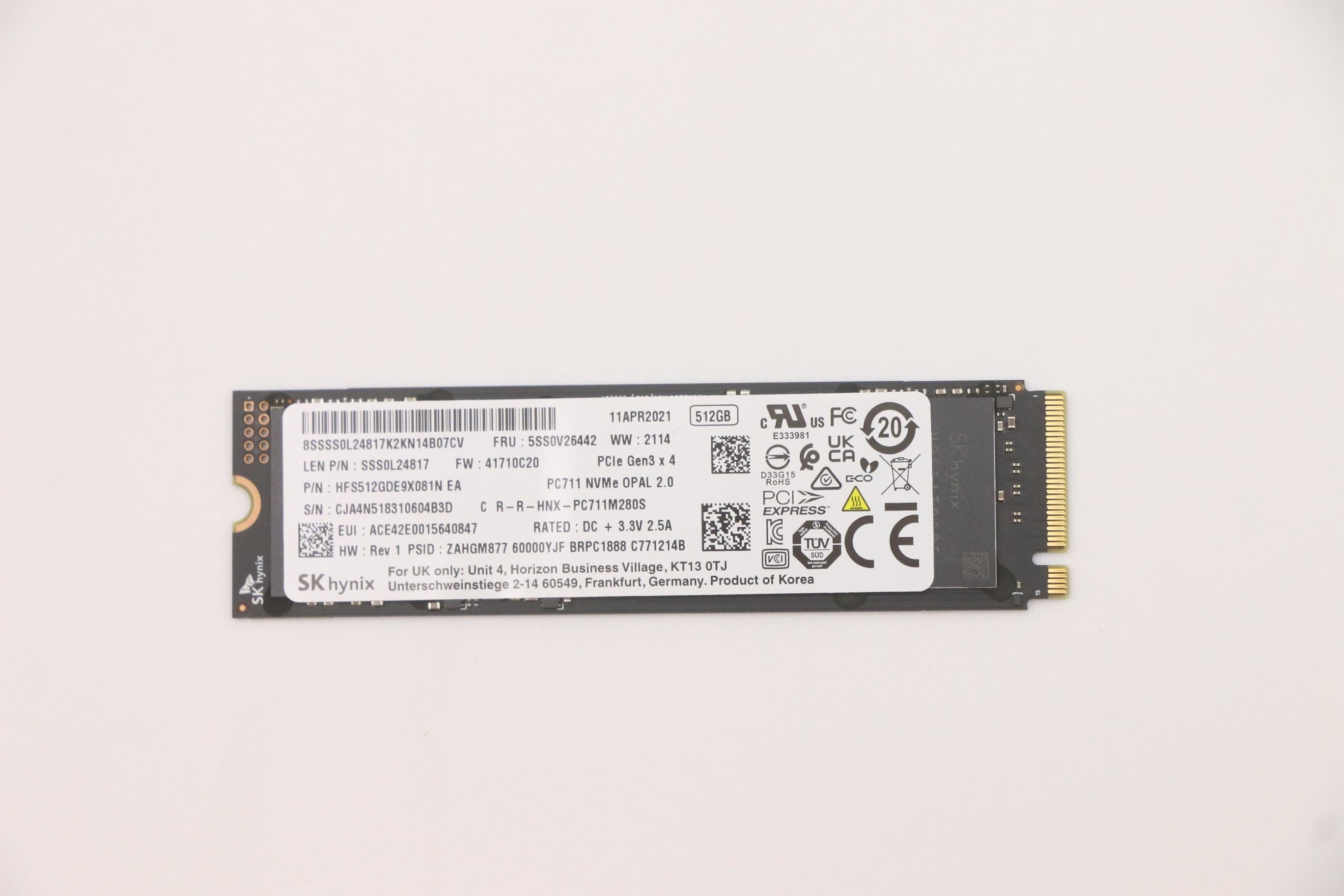 Lenovo 512GB SSD, M.2 2280, PCIe 3x4, OPAL, SK Hynix - 5SS0V26442