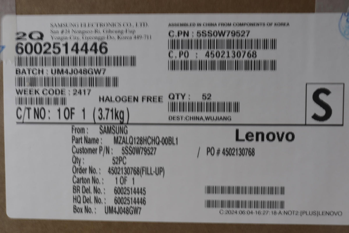 Lenovo Ssd_Asm 128G,M.2,2242,Pcie3X4, - 5SS0W79527