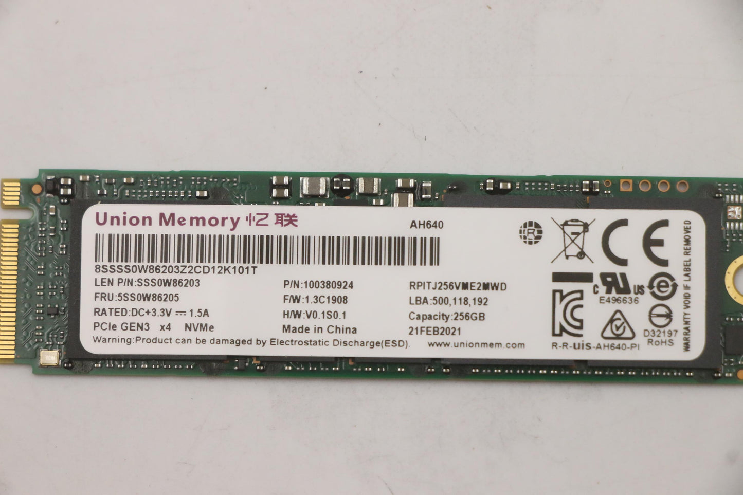 Lenovo Ssd Umis Ah640 256G Pcie 2280 - 5SS0W86205