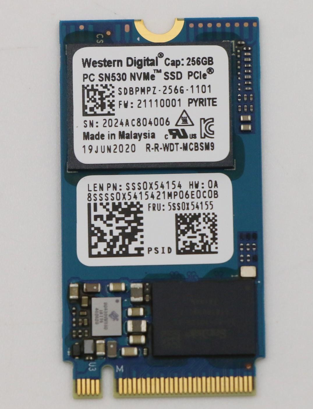 Lenovo SSD, 256GB, M.2 2242, PCIe 3x4, Standard, WD - 5SS0X54155