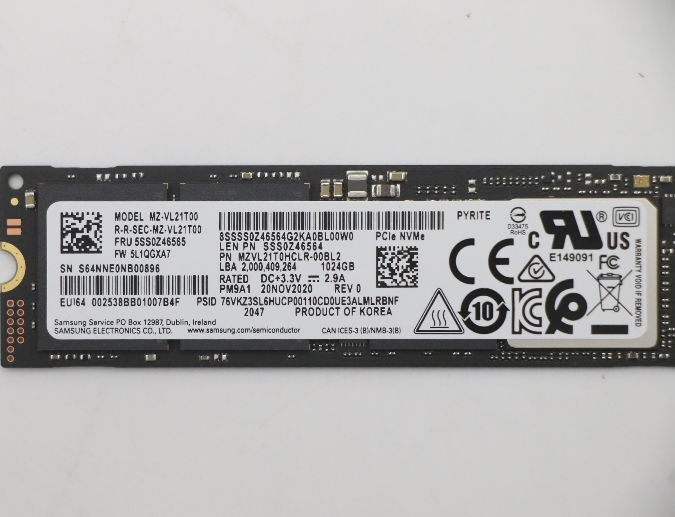 Lenovo 1TB SSD, M.2 2280, PCIe 4x4, Samsung - 5SS0Z46565– LenovoPart