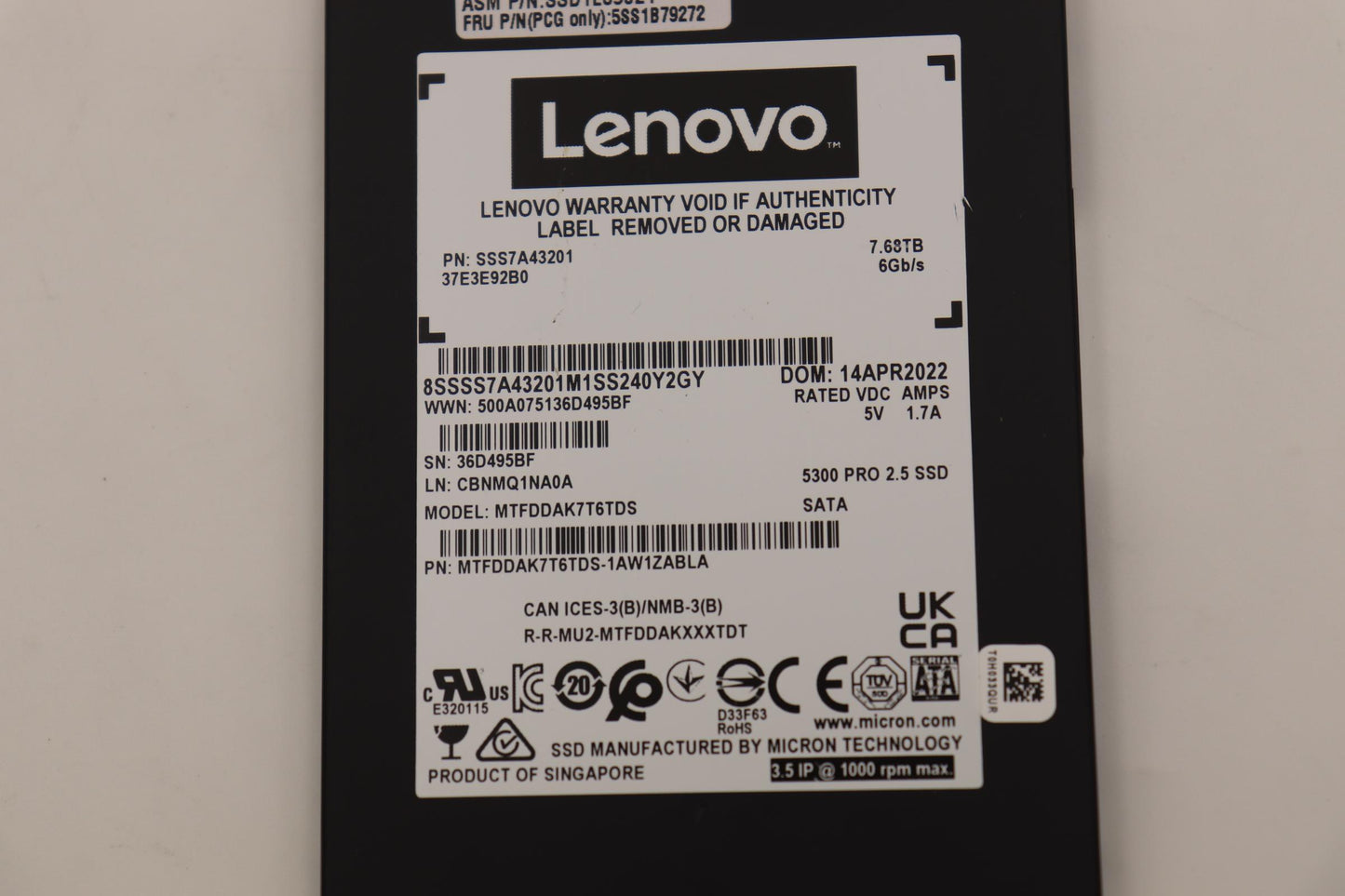 Lenovo Ssd Assembly 7.68T 2.5 Sata Mi - 5SS1B79272