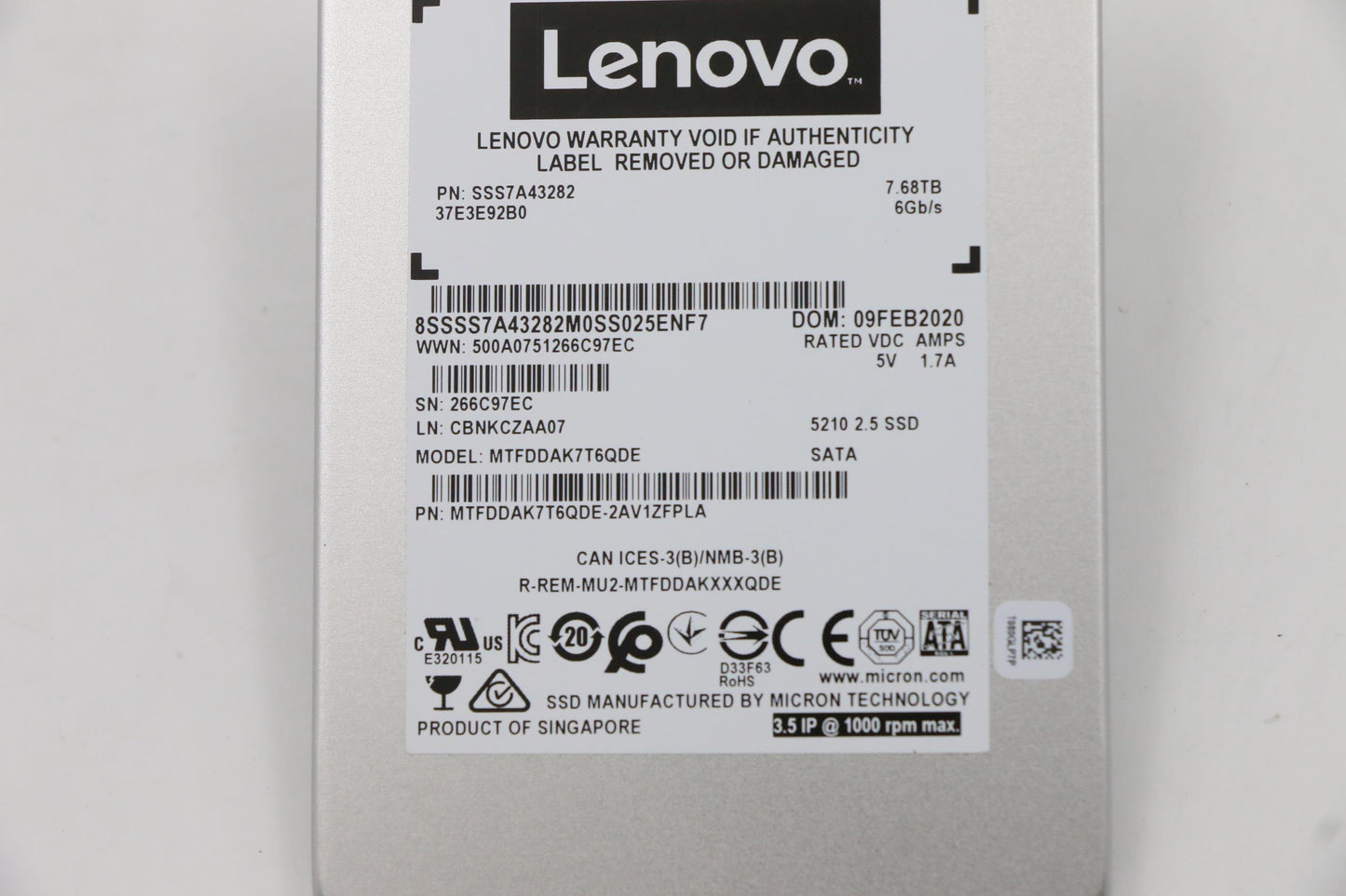 Lenovo Ssd_Asm Mic 5210 7.68T 2.5 Sat - 5SS1B79282