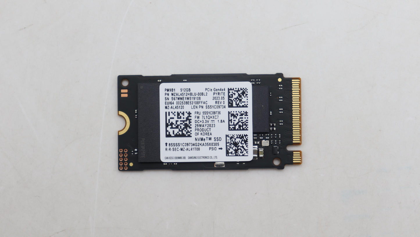 Lenovo SSD 512GB, M.2, 2242, PCIe 4x4, Standard, Samsung - 5SS1C09736