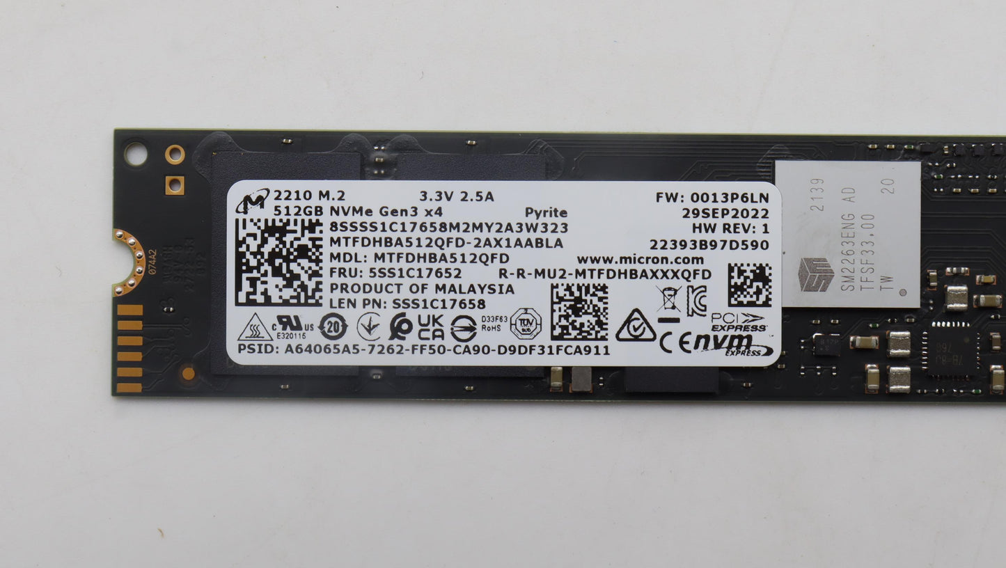 Lenovo SSD 512GB, M.2, 2280, PCIe3X4, MICRON - 5SS1C17652