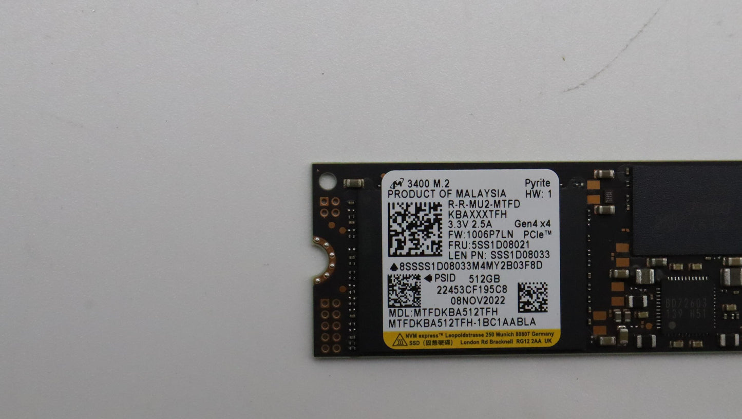 Lenovo Ssd Mic 3400 512G 2280 Pcie G4 - 5SS1D08021