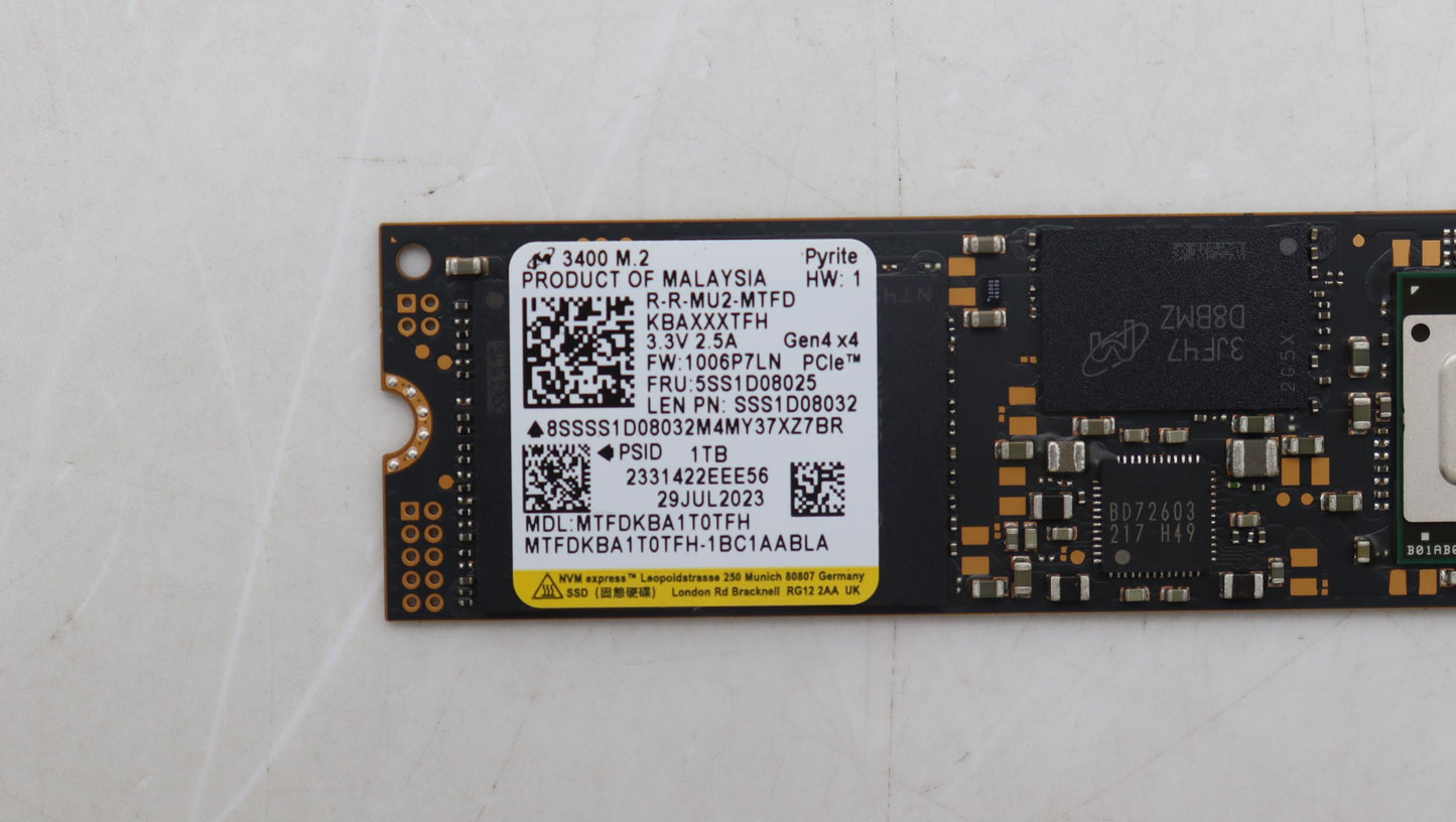 Lenovo 1TB SSD, M.2 2280, PCIe Gen4 x4, Standard, MICRON - 5SS1D08025