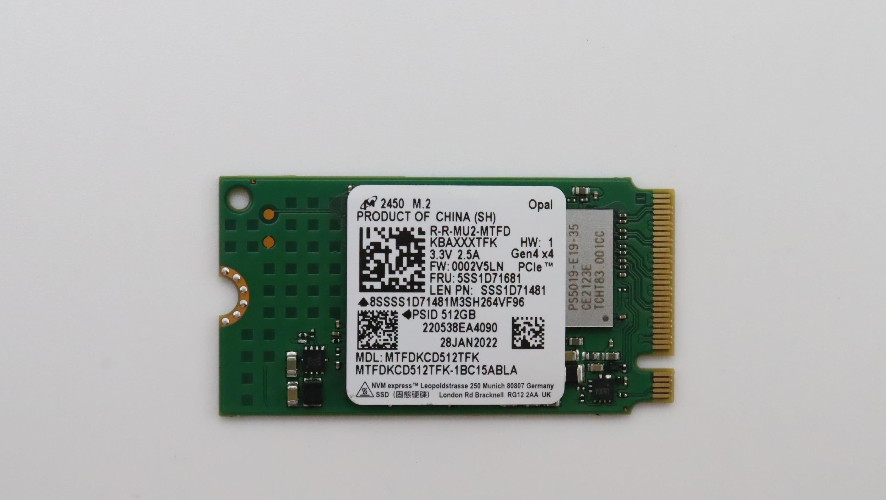 Lenovo SSD, 512GB, M.2 2242, PCIe 4x4, OPAL, Micron - 5SS1D71681