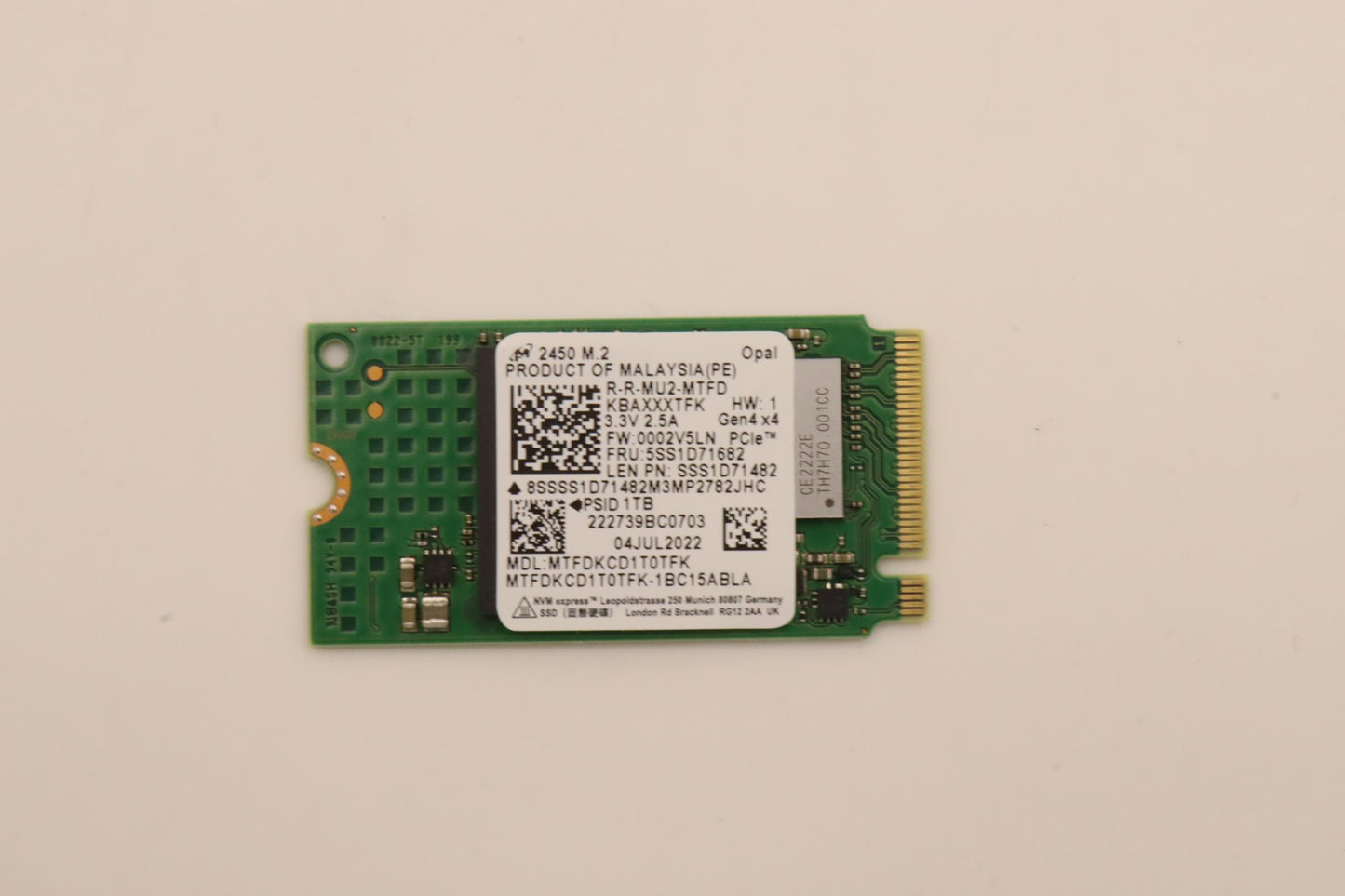 Lenovo SSD, 1TB, M.2, 2242, PCIe 4x4, OPAL, MICRON - 5SS1D71682
