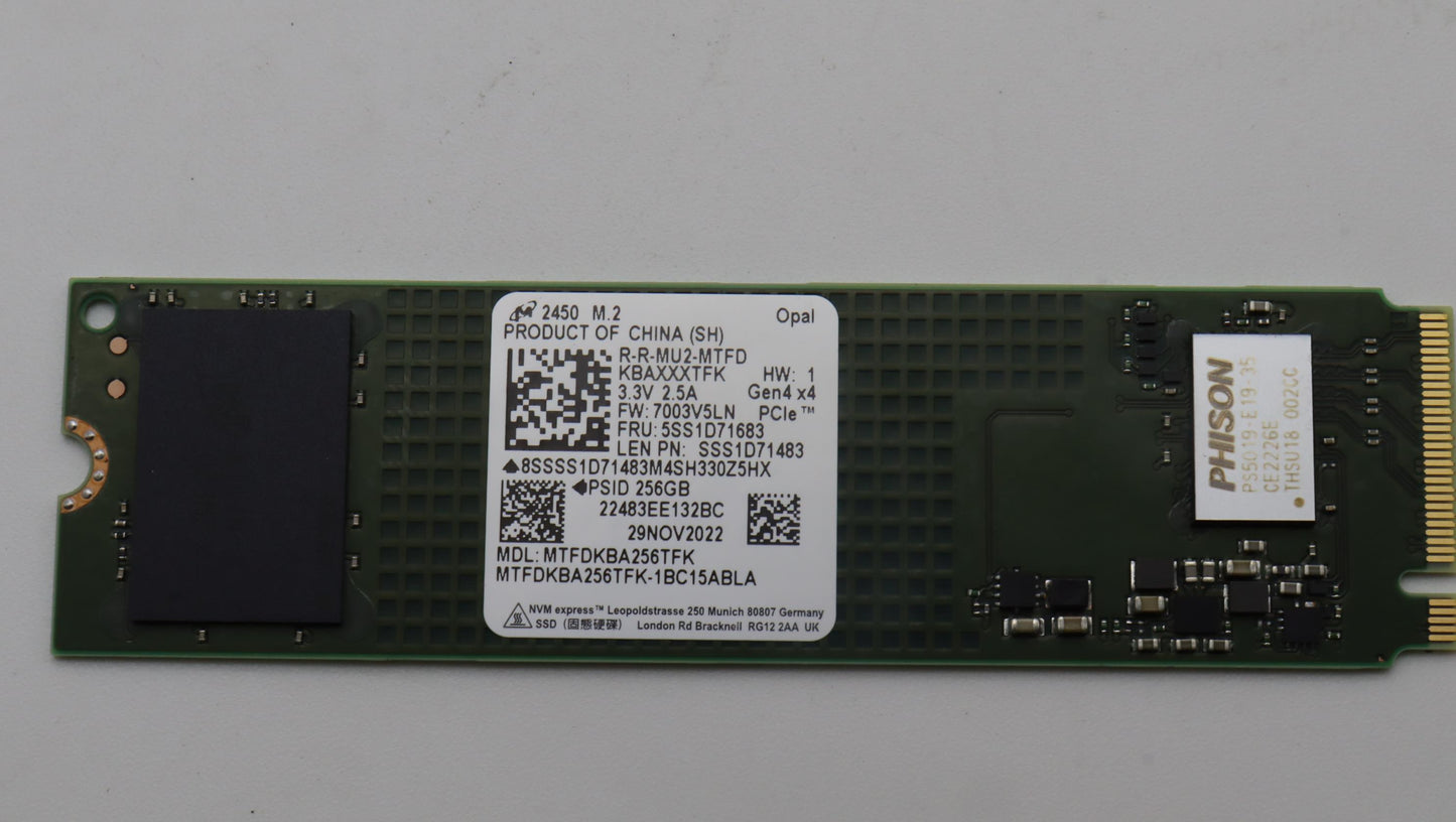 Lenovo 256GB SSD, M.2 2280, PCIe 4x4, OPAL, Micron - 5SS1D71683