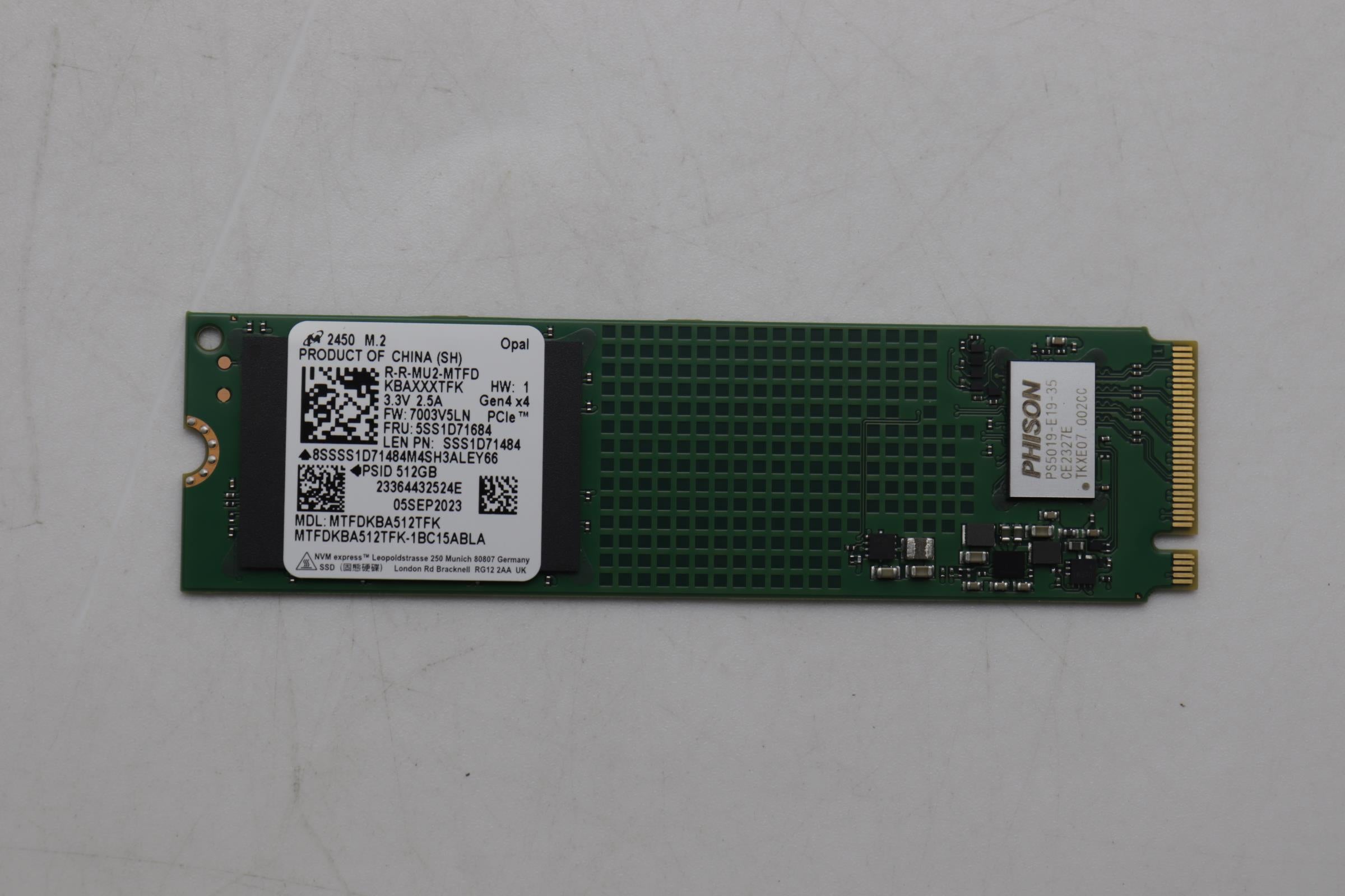 Lenovo SSD, 512GB, M.2 2280, PCIe 4x4, OPAL, Micron - 5SS1D71684