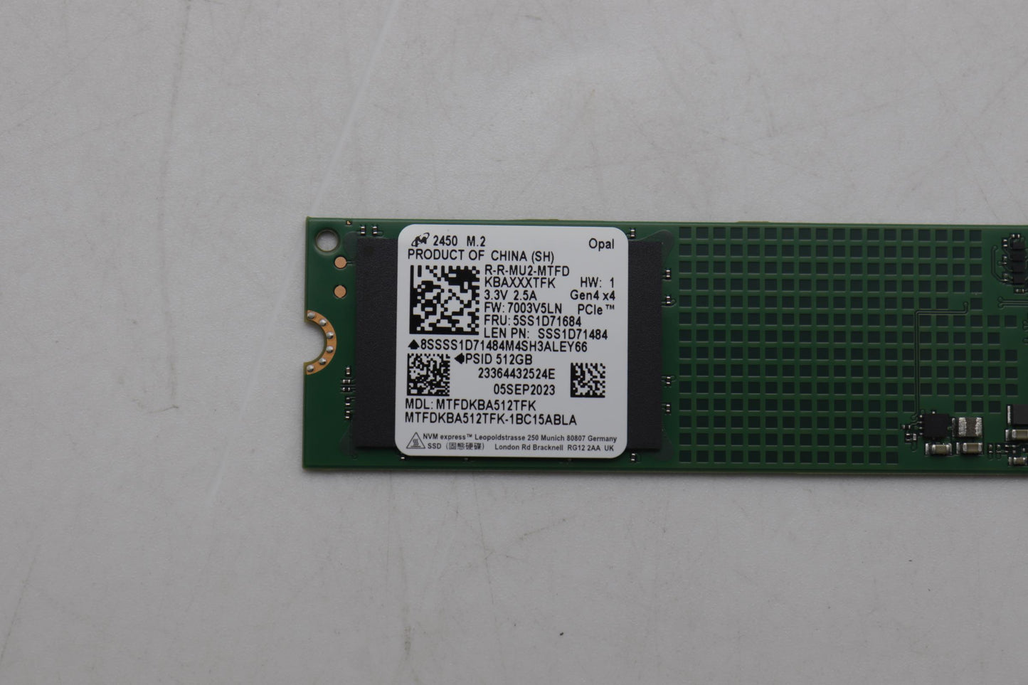 Lenovo SSD, 512GB, M.2 2280, PCIe 4x4, OPAL, Micron - 5SS1D71684