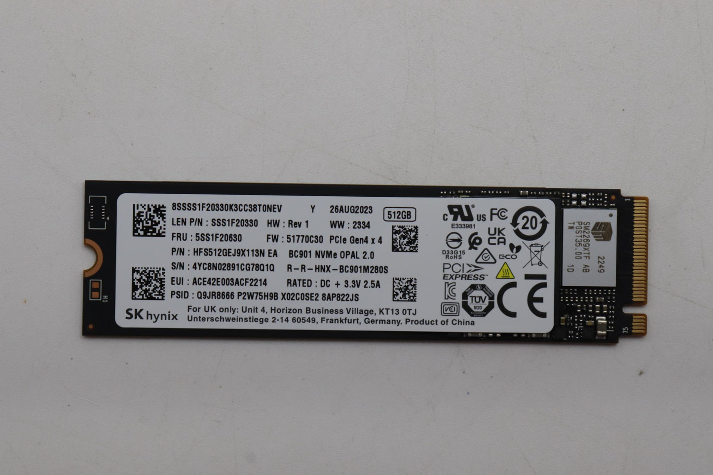 Lenovo Ssd 512G,M.2,2280,Pcie4X4,Skh, - 5SS1F20630