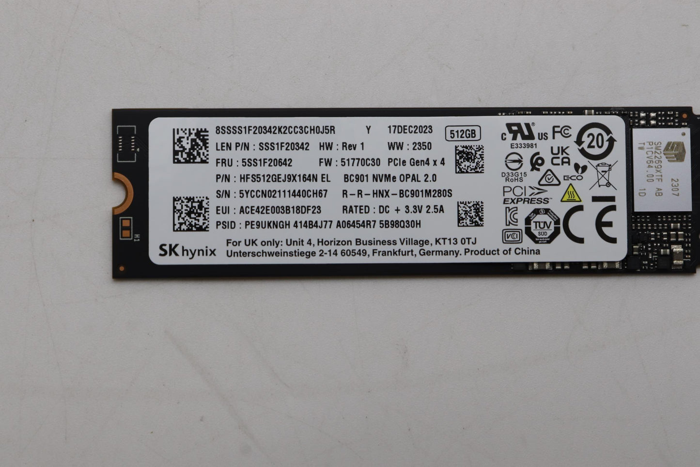 Lenovo Ssd_Asm 512G,M.2,2280,Pcie4X4, - 5SS1F20642