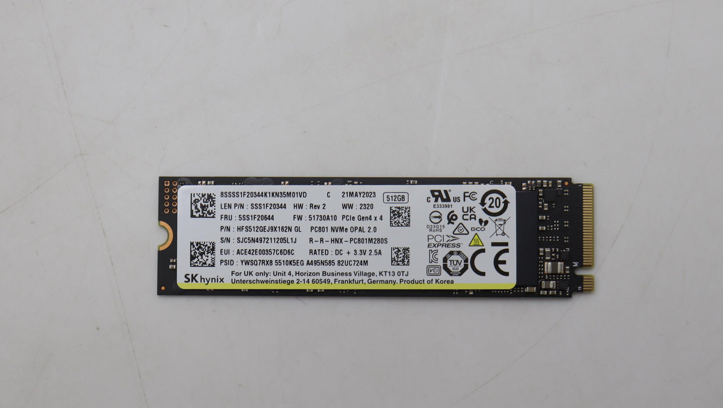 Lenovo 512GB M.2 SSD, 2280, PCIe4X4, OPAL, SK Hynix - 5SS1F20644