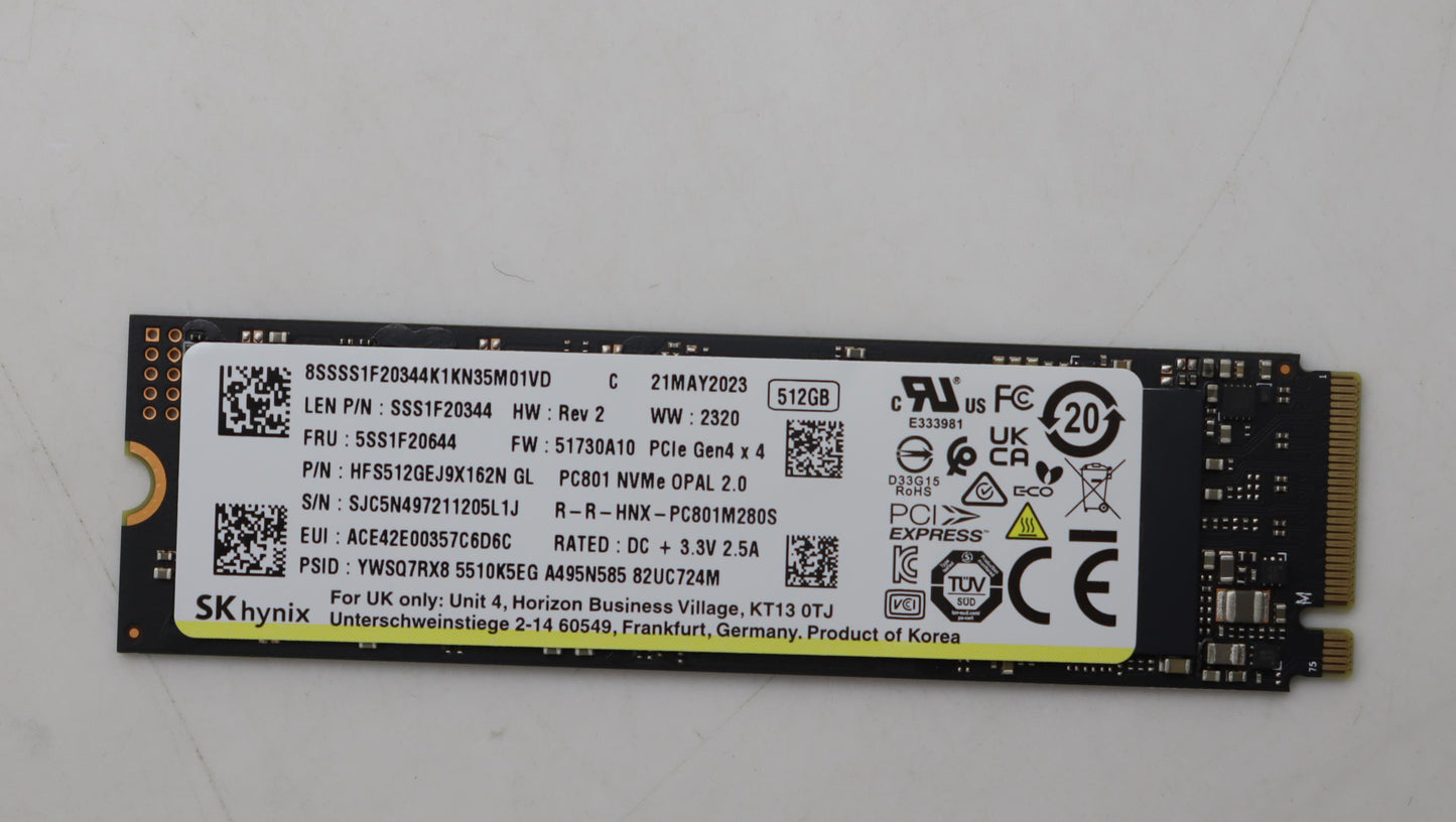 Lenovo 512GB M.2 SSD, 2280, PCIe4X4, OPAL, SK Hynix - 5SS1F20644
