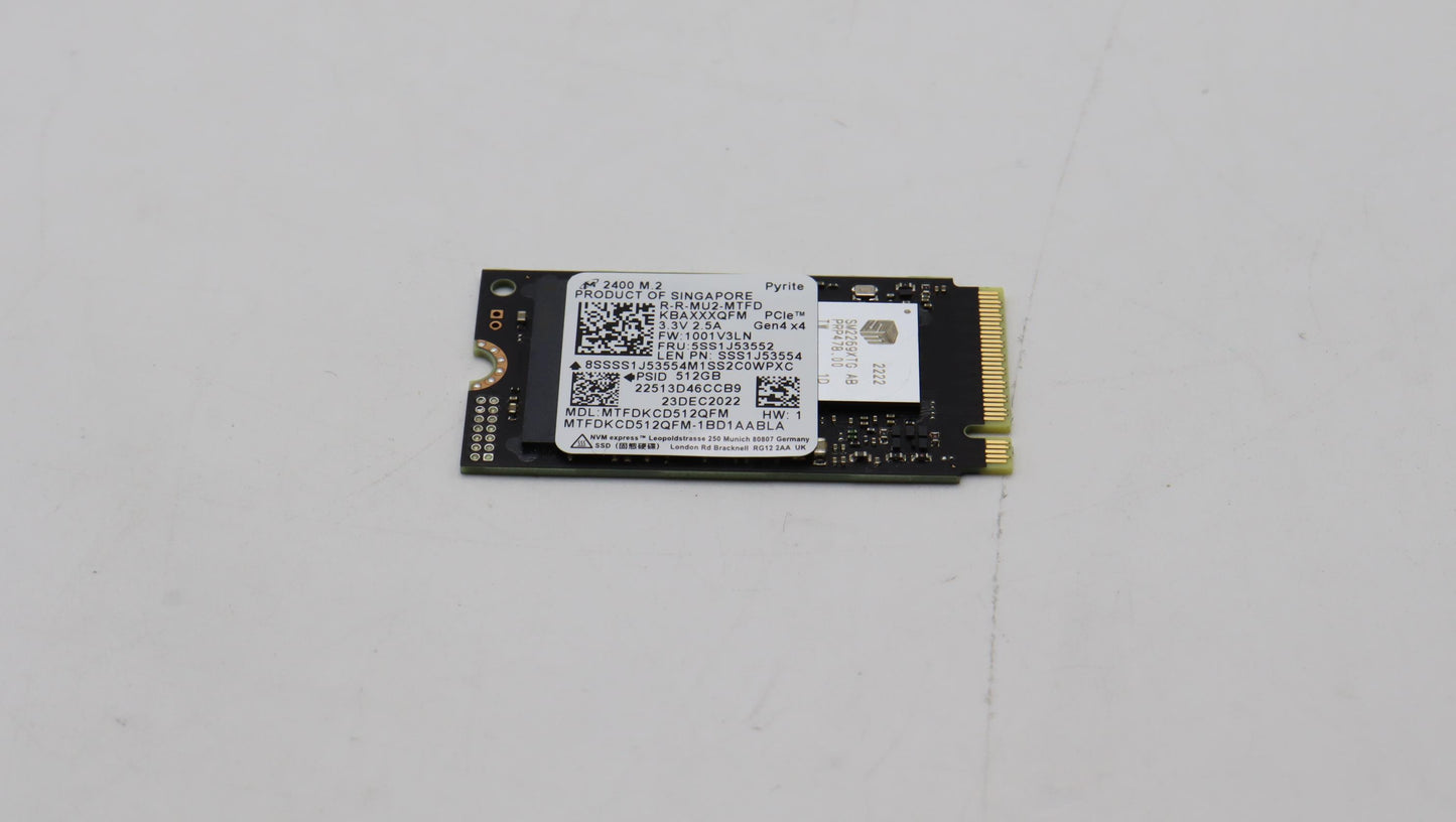 Lenovo Ssd Mic 2400 512G 2242 Pcie G4 - 5SS1J53552