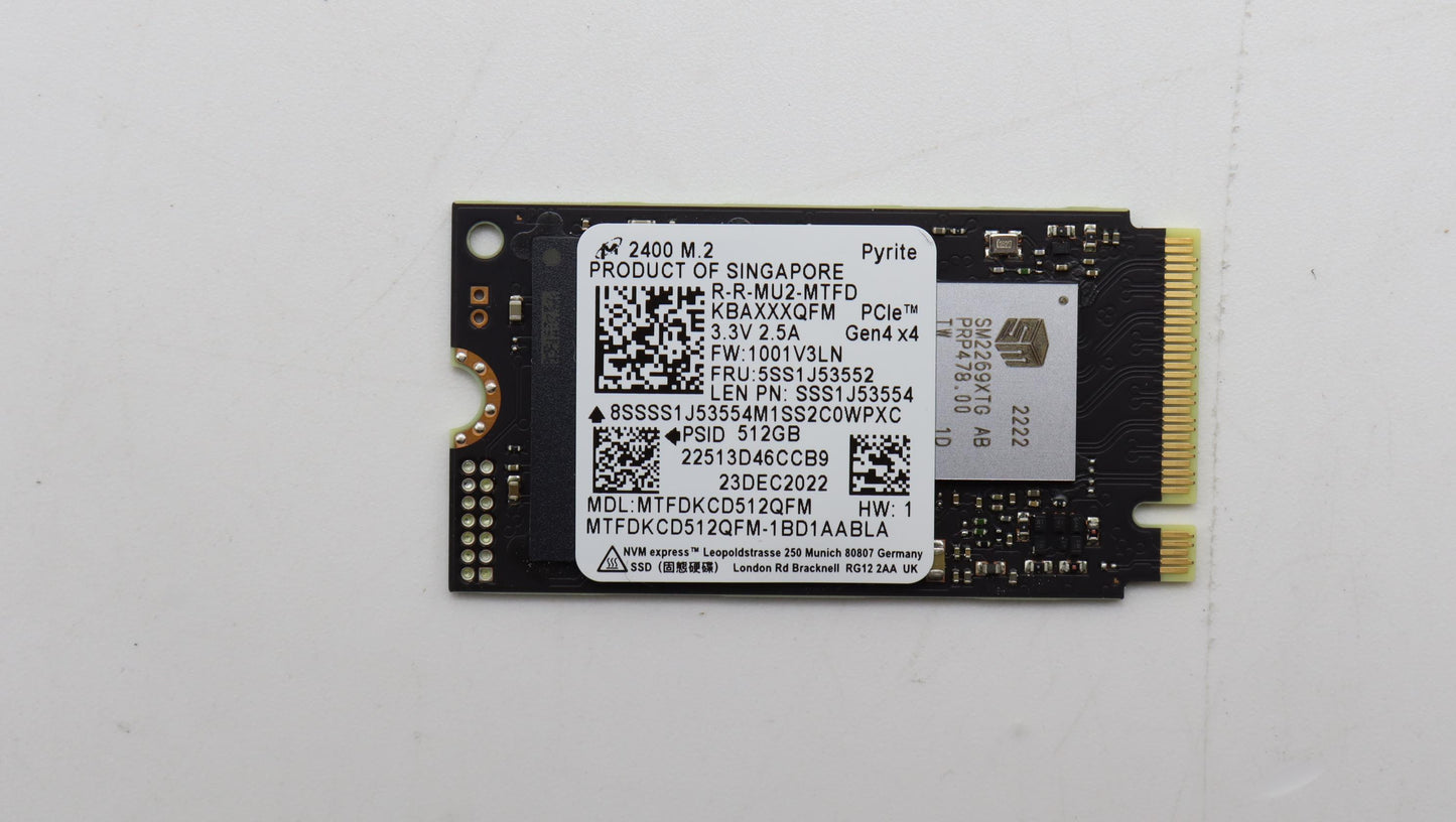 Lenovo Ssd Mic 2400 512G 2242 Pcie G4 - 5SS1J53552