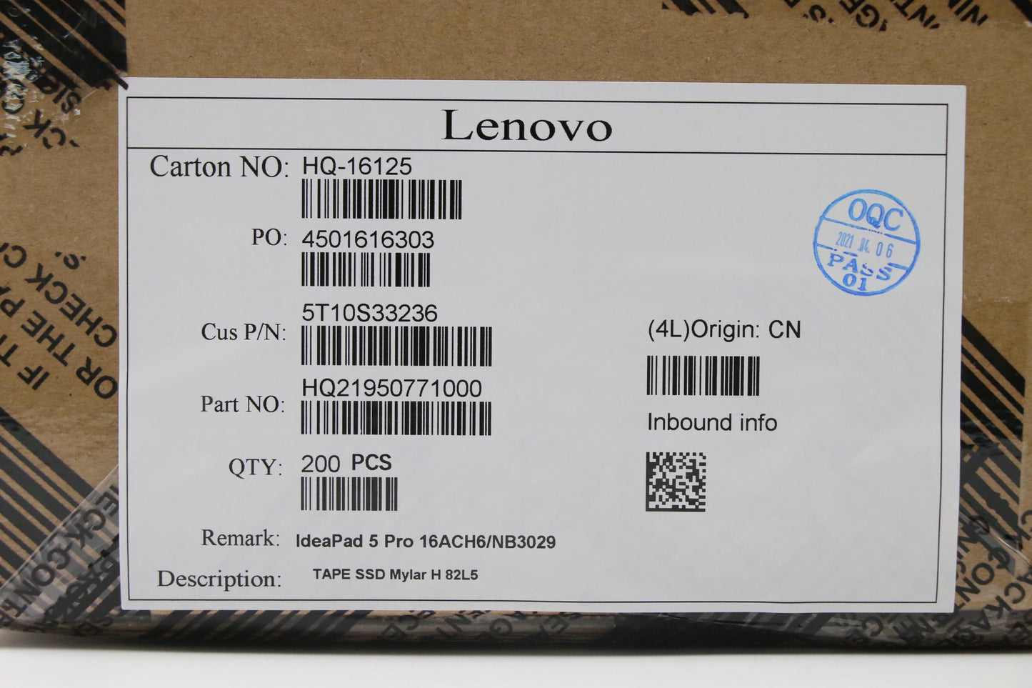 Lenovo Tape Ssd Mylar H 82L5 - 5T10S33236