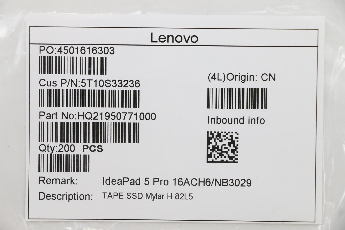 Lenovo Tape Ssd Mylar H 82L5 - 5T10S33236